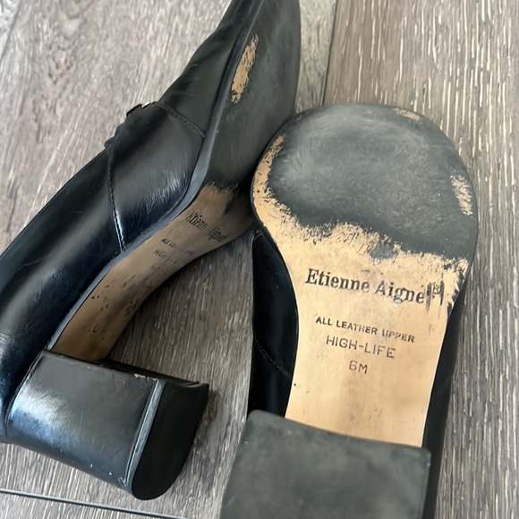 Black leather heels - silver buckle square toe - Picture 7 of 12